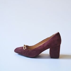 Ann Taylor Burgundy Chain Suede Block Heel Pumps